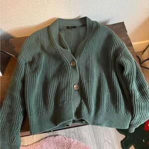 Quince Women's Big Sur Green Boxy Cropped Cardigan